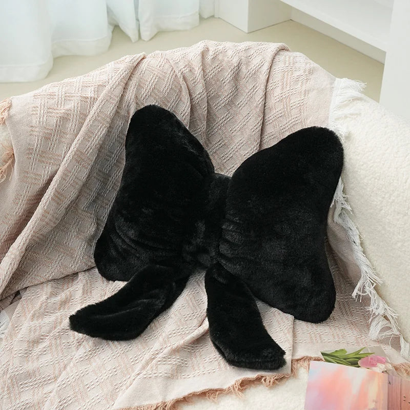 Cozy Faux Fur Bow Pillow
