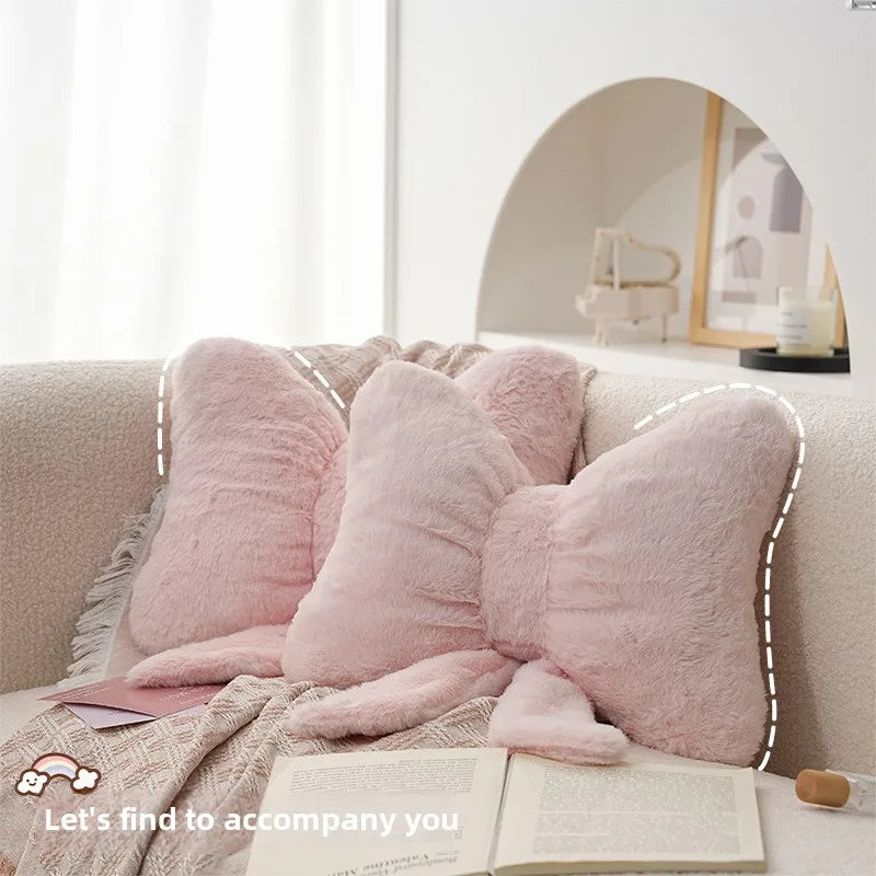 Cozy Faux Fur Bow Pillow